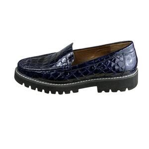 Donald Pliner Navy Croc Patent Loafers Size 10 Chunky Lug  90s Style